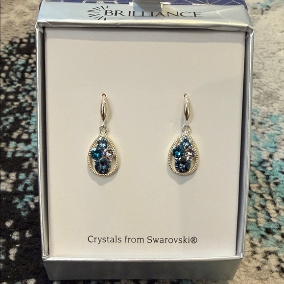 Swarovski Silvertone Shades of Blue Crystals Earrings/NWT - Picture 4 of 12